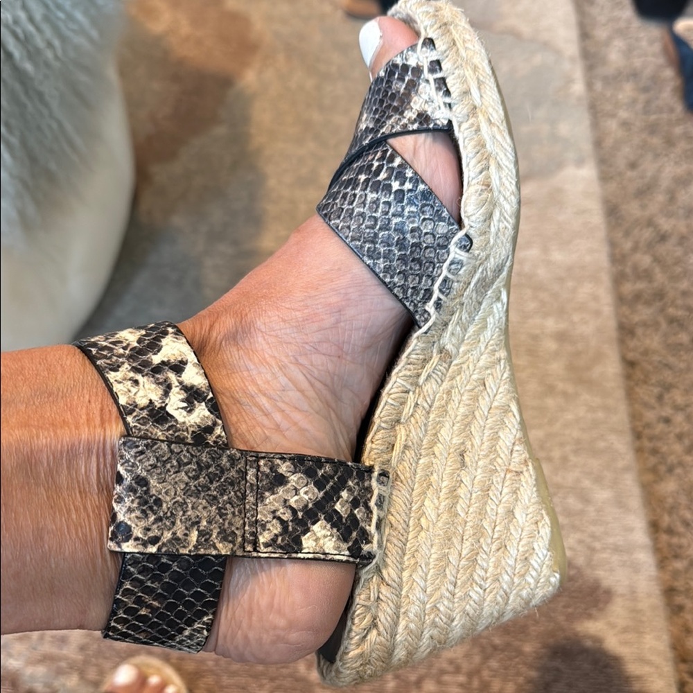 Vince Black and Cream Snakeskin Espadrille Wedges